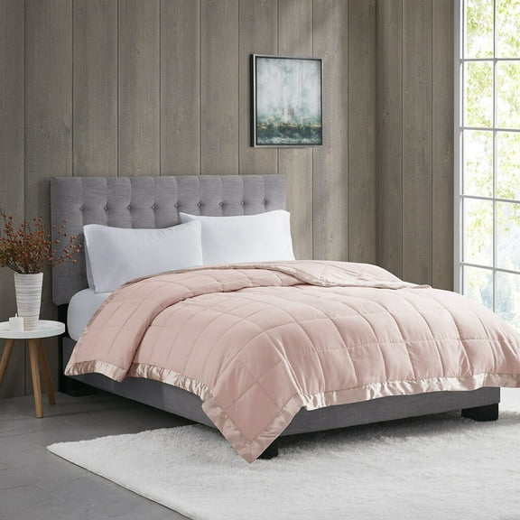 King Size Blush Down Alternative Blanket with Satin Trim - Lightweight Hypoallergenic Throw Blanket for Bed & Sofa, 108" X 90", Oeko-Tex Certified
