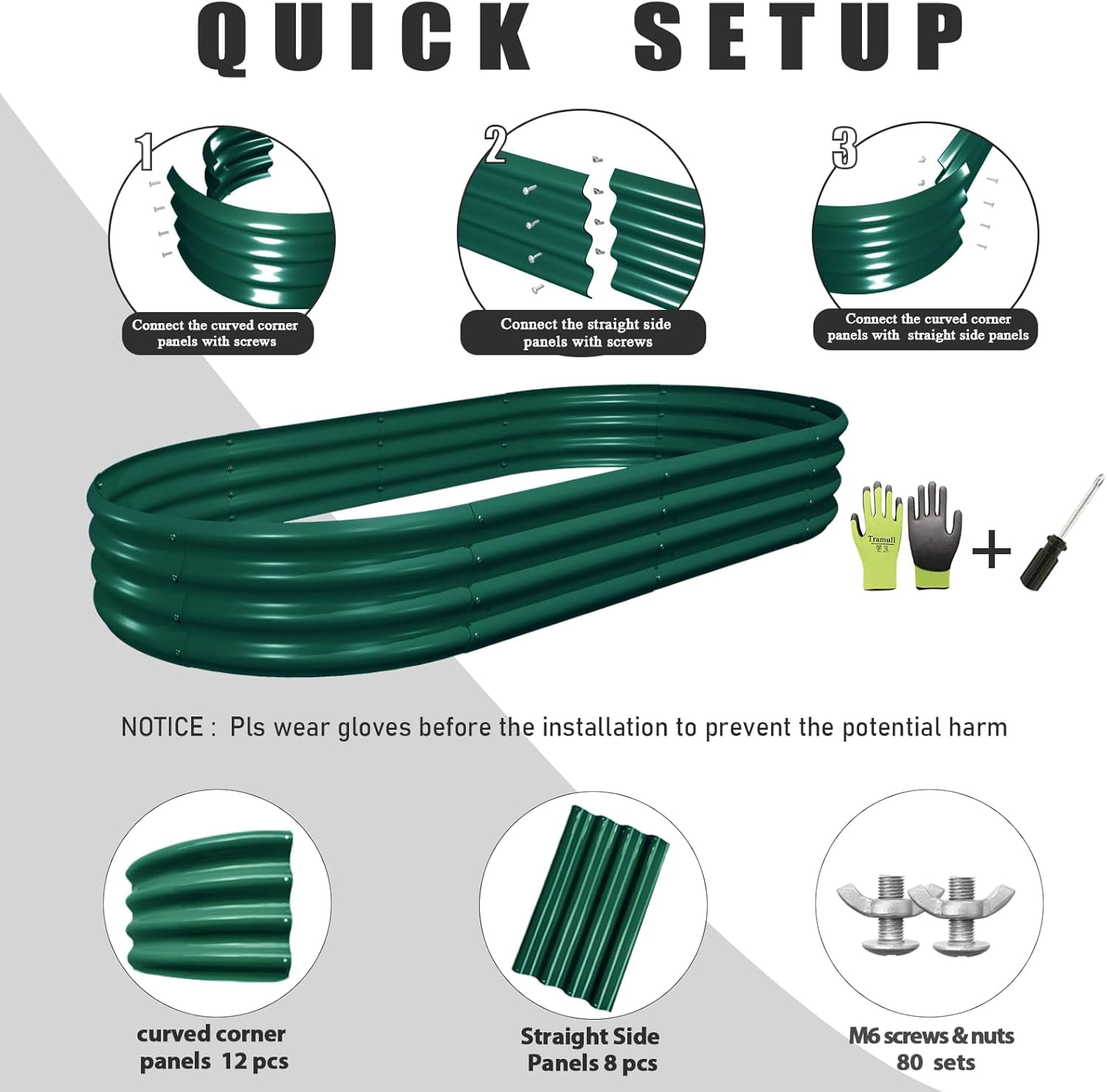 4 Pack 6x3x1FT Galvanized Raised Garden Bed Kit Oval Metal Ground Planter Box Outdoor Bottomless Planter Raised Beds for Vegetables Flowers Herbs Fruits(Green)