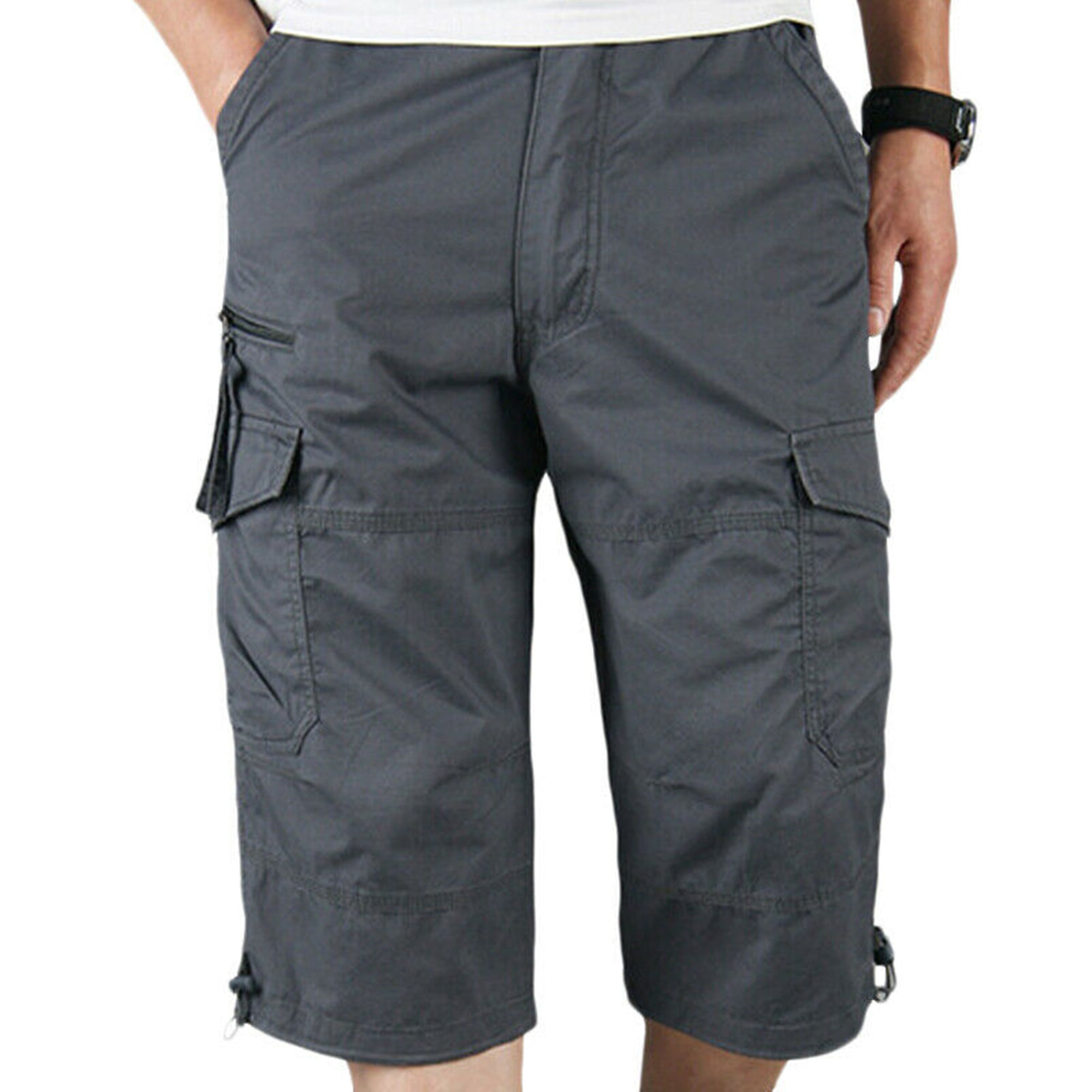 UPAIRC Mens Casual 3/4 Knee Length Cargo Pants Shorts Combat Work ...