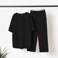 thumbnail image 1 of Puntoco Tops de cuello redondo de manga corta de verano para mujer + traje de pantalones largos con cintura elástica conjunto de dos piezas liquidación Puntoco Puntoco-1571, 1 of 6