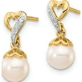 thumbnail image 2 of 14K Yellow Gold 6-7mm Round Fwc Pearl .01Ct Heart Diamond Dangle Earrings (14 X 6) Made In India xe2499aa, 2 of 5