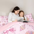 thumbnail image 4 of Manfei Pink Coquette Seashell Bow Pearl Queen Comforter Set for Girls, Cute Girlish Print Bedding Comforter Set, Pink Reversible 3pcs, 1 Comforter and 2 Pillowcases, 4 of 6