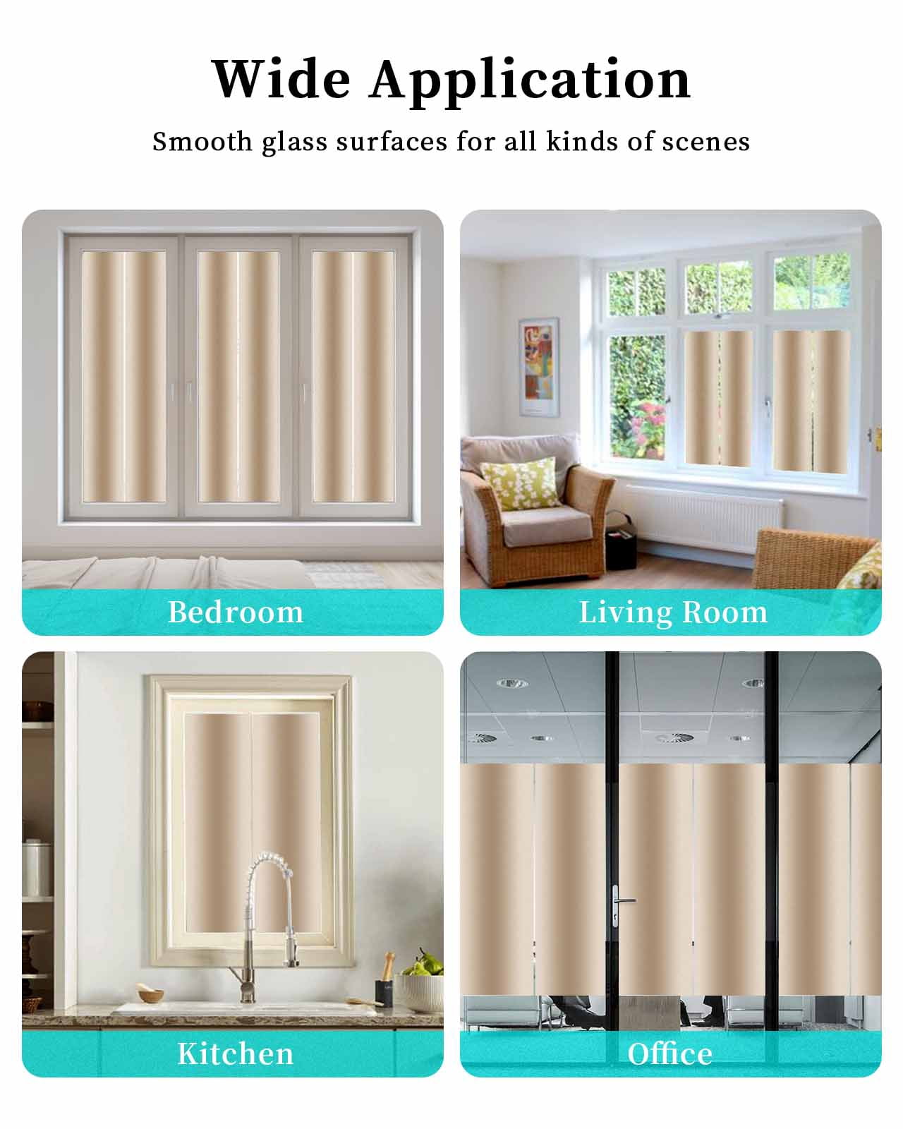 Window Privacy Film Beige Ombre Stained Glass Window Film Decorative Sun Block Window Cover Khaki Modern Art Farmhouse Window Clings Static Adhesive Sticker for Bathroom 23.6"x59"