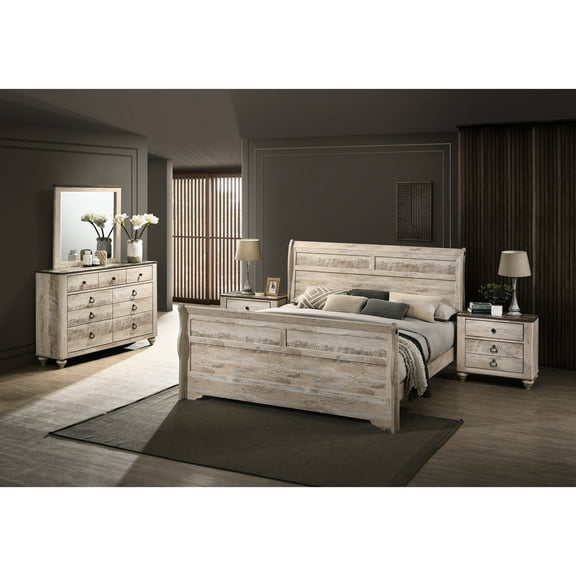 Contemporary Bedroom Setup - King Bed, Graceful Dresser, Mirror, 2 Nightstands Modern Ensemble Spacious Night Tables