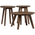 thumbnail image 1 of 3-Piece Solid Acacia Wood Round Coffee Table and End Tables in Dark Brown, 1 of 6