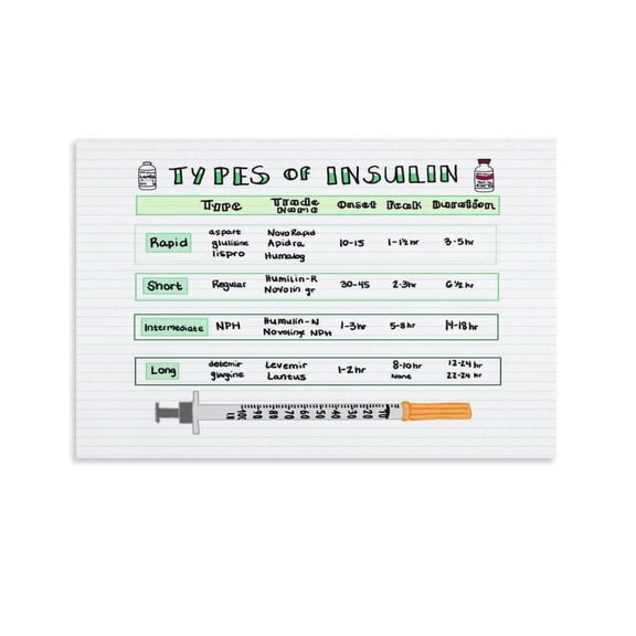 Types of Insulin Poster Canvas Wall Art Posters For Room Aesthetic And Decor Poster For Bedroom Living Room Bathroom Kitchen Office Decor poster
