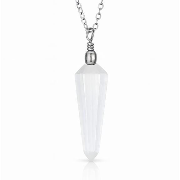 Wish Well Selenite Crystal Pendant Necklace – Healing Crystals & Stones for Energy Healing & Spiritual Protection – Natural Stone Necklace with 18–20" Adjustable Stainless Steel Chain (Pendulum)