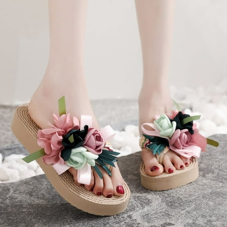 

〖Yilirongyumm〗 Pink 39 Slippers For Women Shoes Breathable Beach Flowers Flip-Flops Flat Women Home Slipper Sandals Weave Women s Slipper