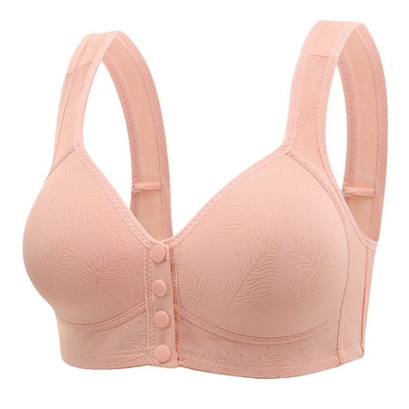 Gnurob Push Up Bralettes for Womens Front Closure Bras Wireless Bra Lace Plus Size Brassiere Posture Full Coverage Bralette Comfort Breathable Underwear Clearance Saving Pink 42