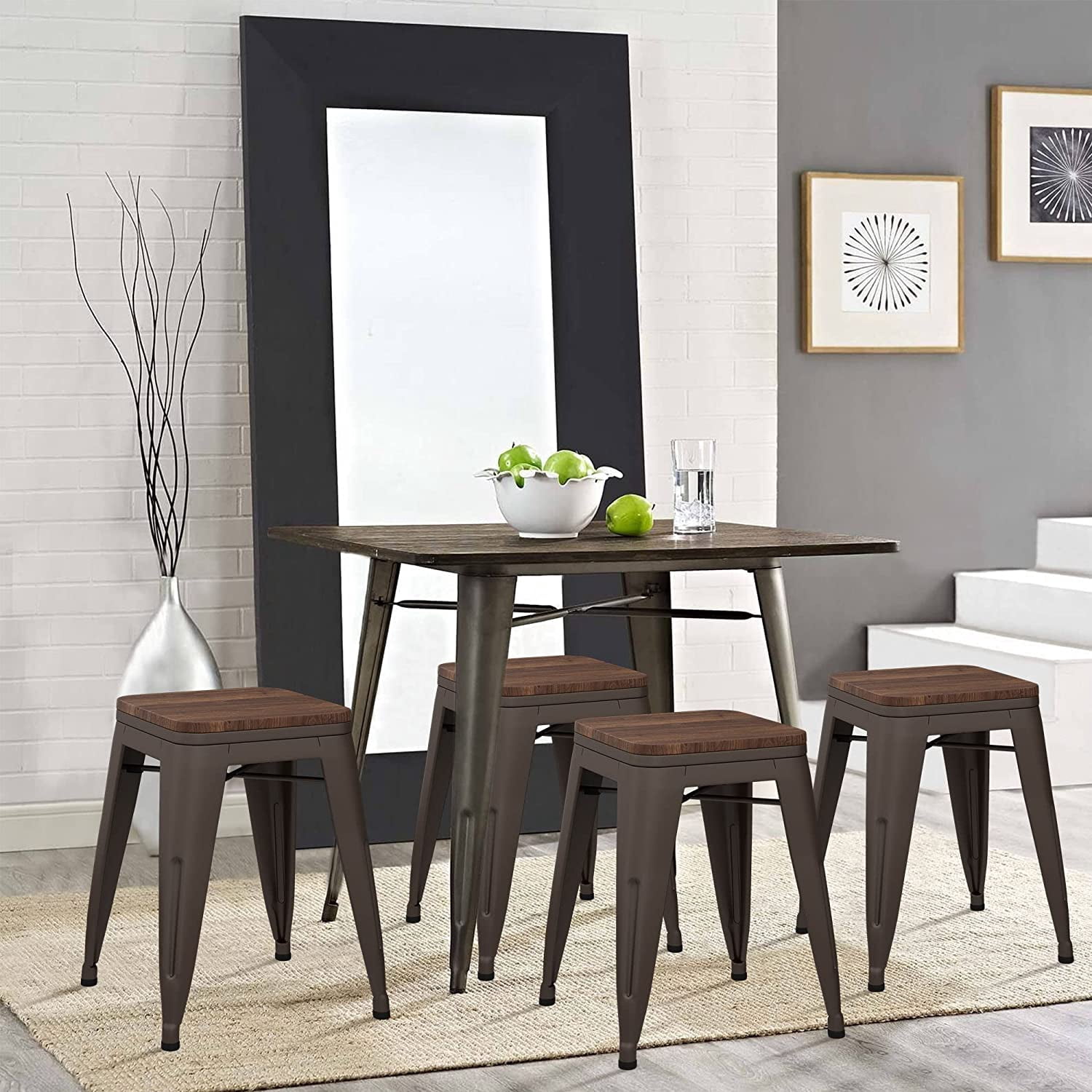 Andeworld 18 inch Stools Metal Dining Chairs Set of 4 Stackable Kids Stools Short Stools Bar Stools Classroom Stools (18 inch, Rustic)
