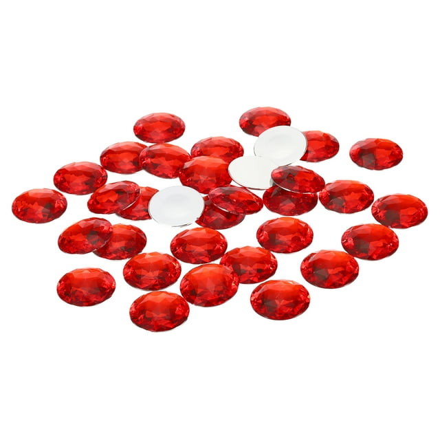 Unique Bargains Strass Acryliques Ronds à Dos Plat de 30 mm, Lot de 50 Gemmes Rondes en Plastique pour Fabrication de Bijoux de Costume, Rouge