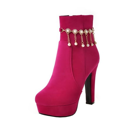 

Boots for Women Autumn And Winter Plus Size Ladies Knight Boots Metal Chain Tassel Water Platform Super High Heel Side Zipper Ankle Boots