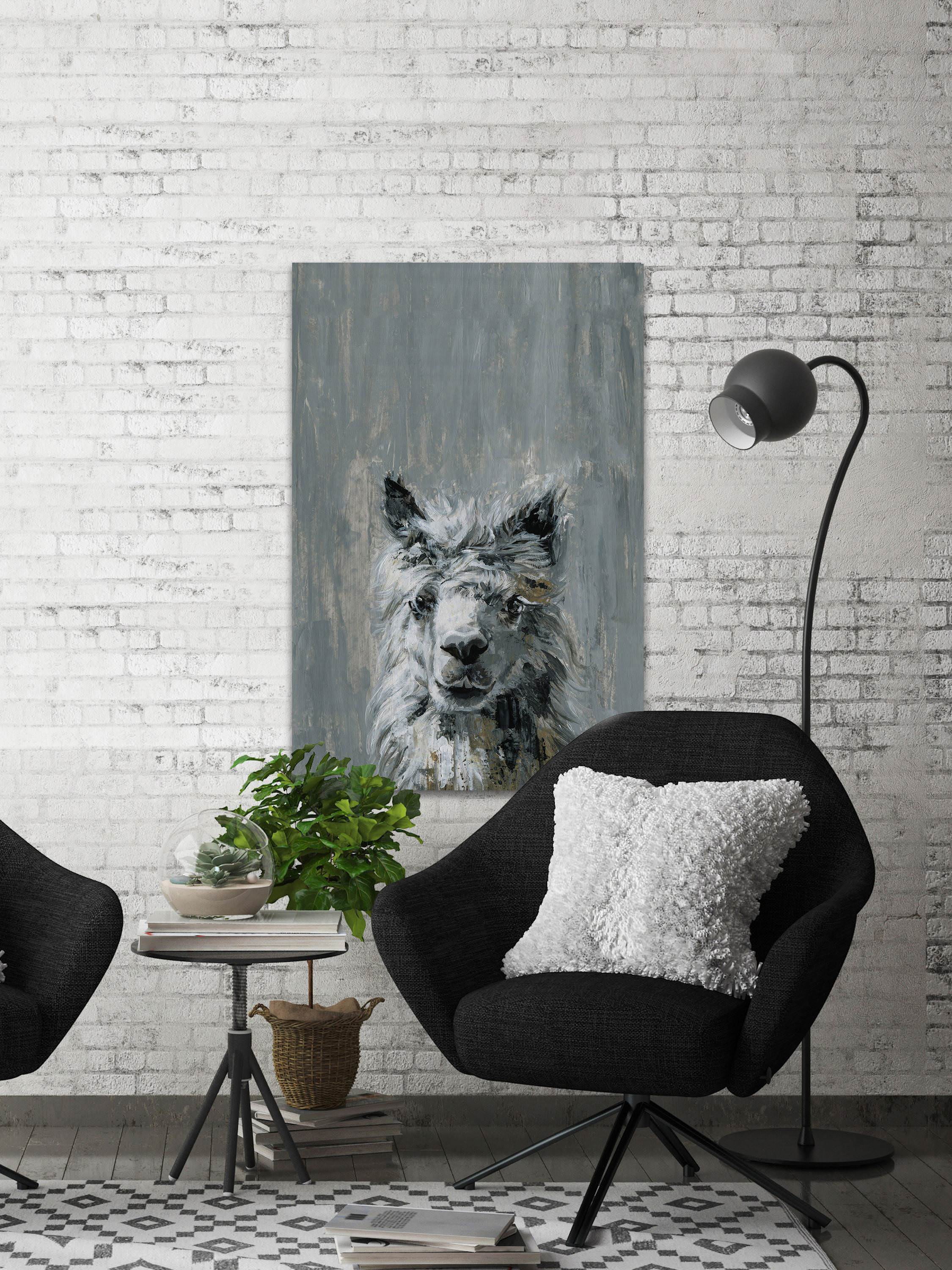 Bonjour Llama II Painting Print on Wrapped Canvas