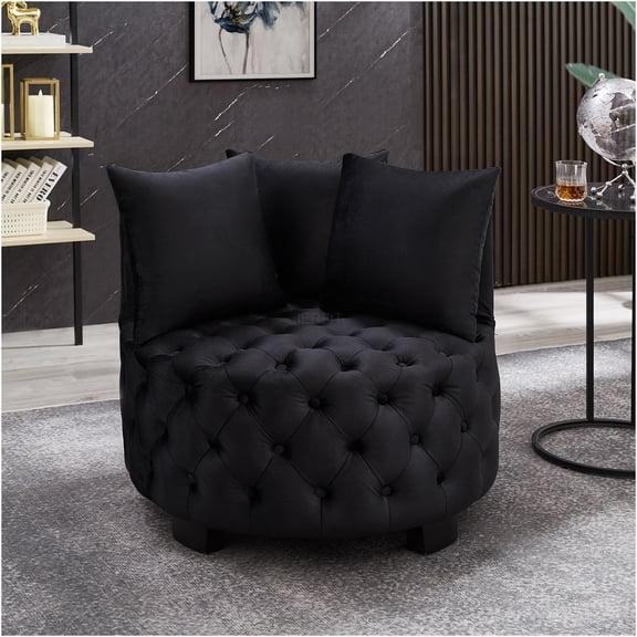 JERFIT Modern Velvet Accent Chair with Crescent Backrest, Tufted Upholstery, Plush Cushions for Living Room, Bedroom, Black