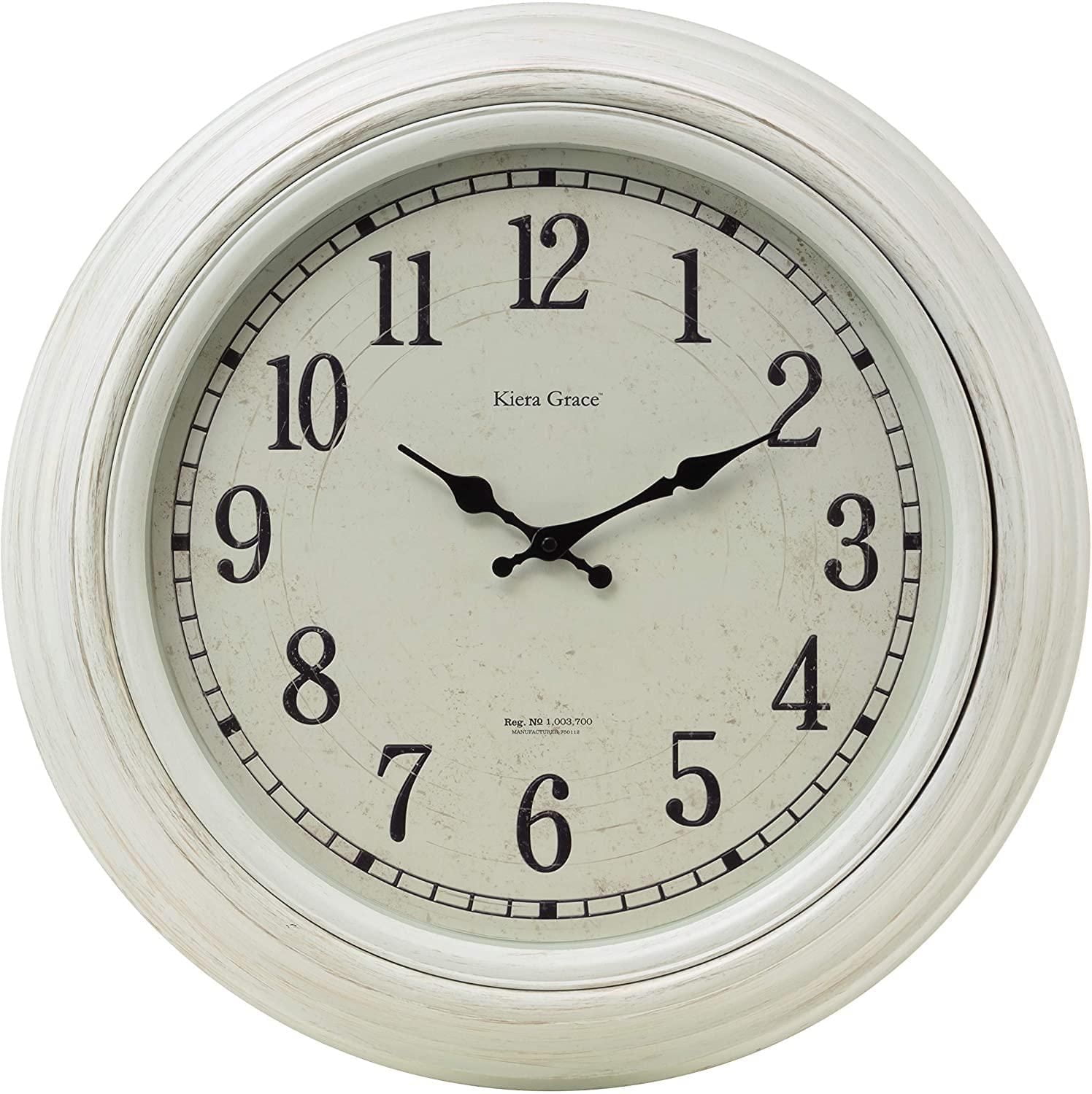 Kiera Grace Emerson Decorative Round Wall Clock, 20"H x 2"D, Weathered White