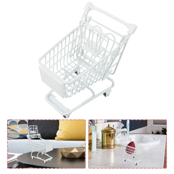 Toyvian Metal Trolley Mini Shopping Cart in Iron for Photography Props 1Pcs