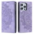 thumbnail image 4 of SaniMore for iPhone 15 Pro Case, PU Leather Embosed Mandala Flower Wallet Protective Phone Cover Card Slots Pocket Purse Women Men Kickstand Vintage Shockproof Anti-fall Shell, Purple, 4 of 8
