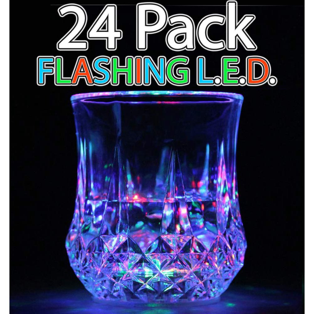 Liquid Activated LightUp Flashing LED Drinking Cups Tumblers Holds 7 Ounces, Batteries