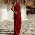 thumbnail image 4 of Women's 2 Piece Lounge Outfits Lapel Collar Cowl Neck Sleeveless Tank Tops and Baggy Wide Leg Pants Lightweight Vacation Outfits Red, 4 of 6