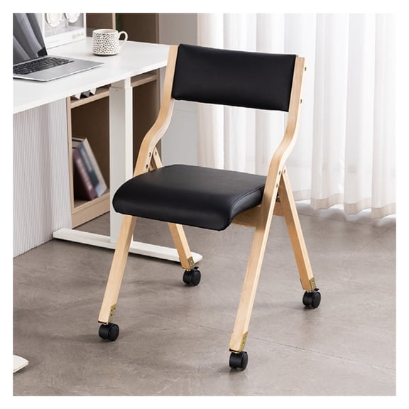 Stackable Folding Chair Dining Chairs Farmhouse Upholstered Accent Chair with Wood Legs and Wheels for Home Office Events,Non-Assembly Design