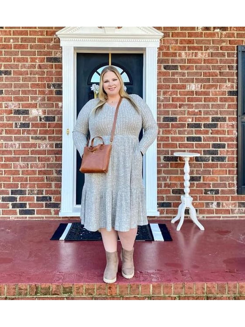 plus size beige sweater dress Final Sale Plus Size Ribbed Midi Sweater Dress in Brown, Tan & Mauve