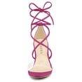 thumbnail image 5 of BLISSFUL STEP Women's Shoes Clear Strap Lace Up Open Toe Chunky Heel Dress Sandals Hot Pink 8.5, 5 of 7