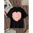 thumbnail image 2 of Women'S Summer Casual T-Shirt Fashion Valentine'S Day Romantic Love Cartoon Cute Doodle Heart Flowers Print Short Sleeve Round-Neck Slm Fit Tops Streetwear, 2 of 7