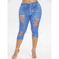 thumbnail image 4 of Plus 3D Tamaño Imprimir Rasgado recortada Jeggings Rosegal Leggings de talla grande, 4 of 5
