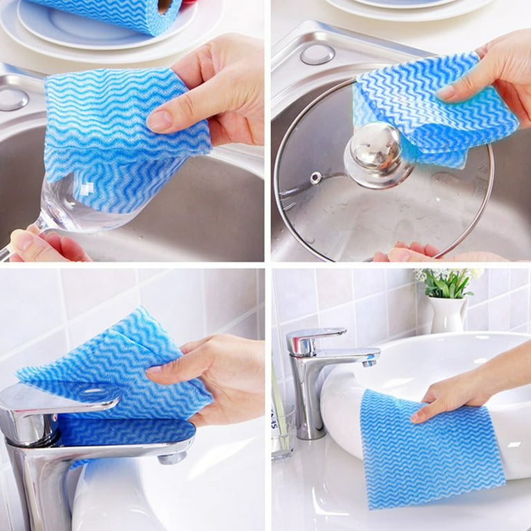 50Pcs/Roll Disposable Dish Cloth Home Cleaning Towels Kitchen Housework  Dish Cleaning Cloths Wiping Pad Absorbent Dry Quickly Dishcloth Bathroom  Windows Flooring Lazy Wash Rags(Blue) 