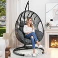 thumbnail image 3 of CHINNLUU Oversized Hanging Egg Chair with Stand, Outdoor Indoor Wicker Swing Chair with UV-Resistant Cushions and Rain Cover, 400lbs Capacity Patio Hammock Chair for Backyard, Balcony, Black, 3 of 10