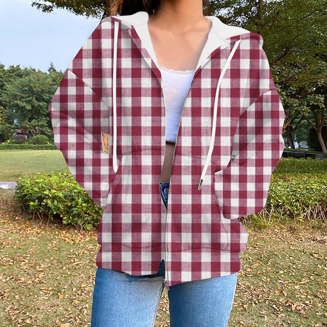 ICHUANYI Clearance Women's Casual Printed Zippered Long Sleeved Hooded Sweater Jacket Top(Wine, M) ICHUANYI WER2023081512287