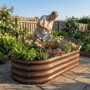 SnugNiture Galvanized Raised Garden Bed Outdoor, 3Pcs 4x2x1ft Metal Planter Box, Brown