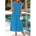 thumbnail image 3 of PRETTYGARDEN Summer Dresses for Women Eyelet Square Neck Puff Sleeve Smocked Wedding Guest Maxi Dress with Pockets, 3 of 8