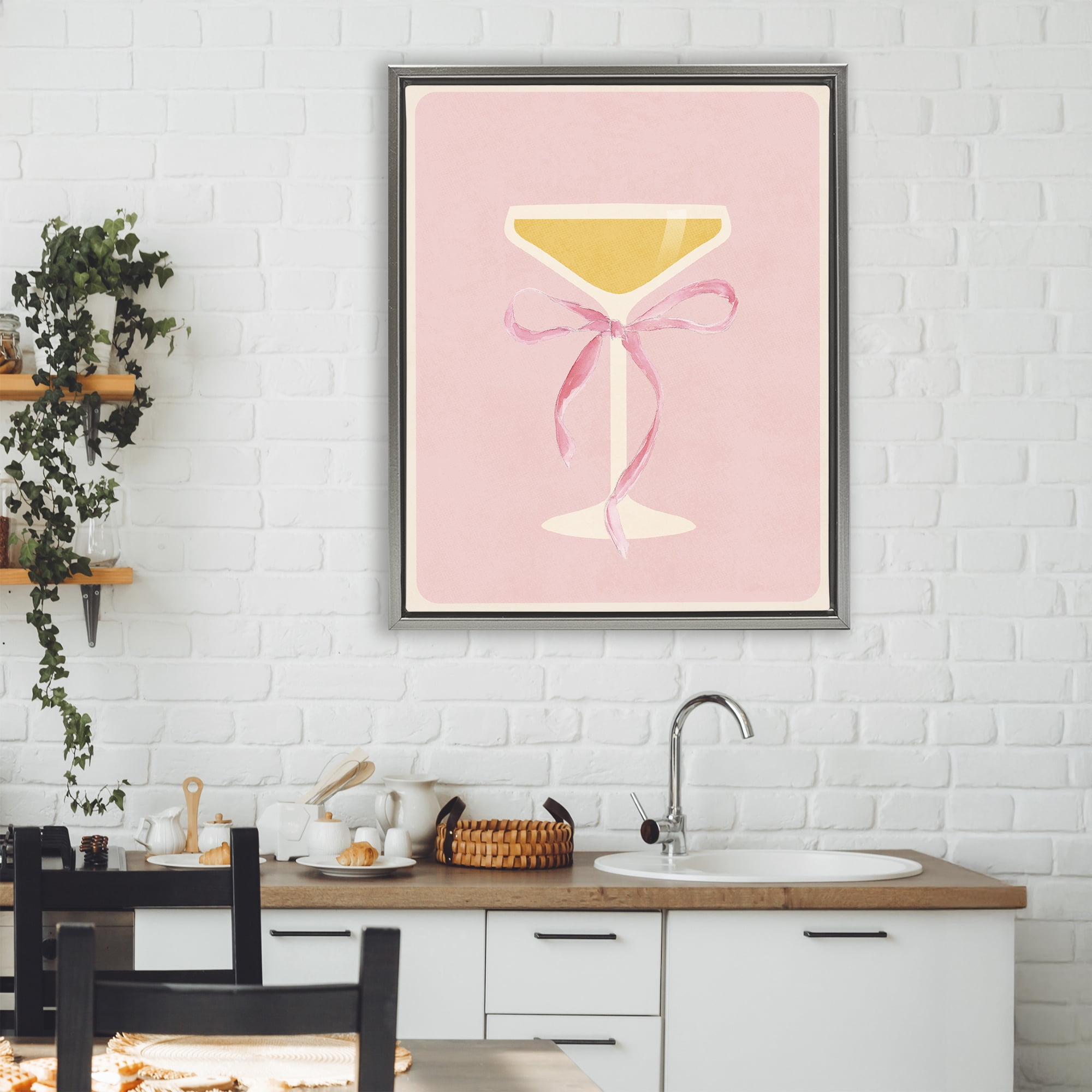 Stupell Industries Champagne Party Glass Gray Framed Floater Canvas Wall Art, design by Lucille Price