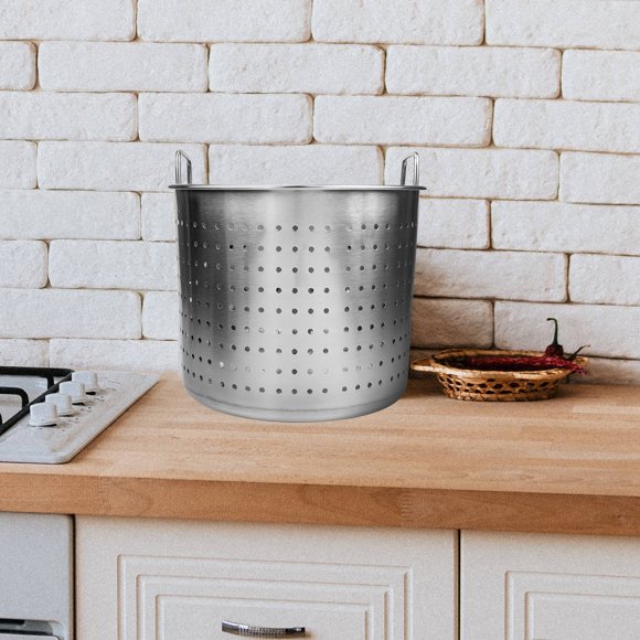 Minkissy Stainless Steel Crab Pot with Strainer Round Silver 1Set for Families