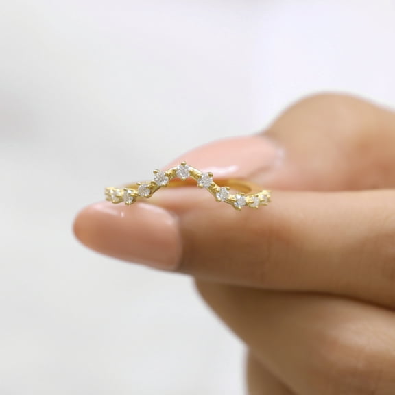 Jewelegant Round Cut Moissanite Diamond Wedding Band - Chevron Half Eternity Band - Handcrafted Jewelry