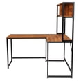 thumbnail image 3 of Tcbosik L-Shaped Computer Desk with Storage Bookcase, Corner Table with Metal Frame for Home Office, Brown, 3 of 7