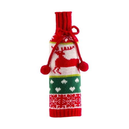 

Bottles Christmas Bow Bottle Cover Elk Old Man Snowman Nnitted Red Bottle Cover Christmas Decor