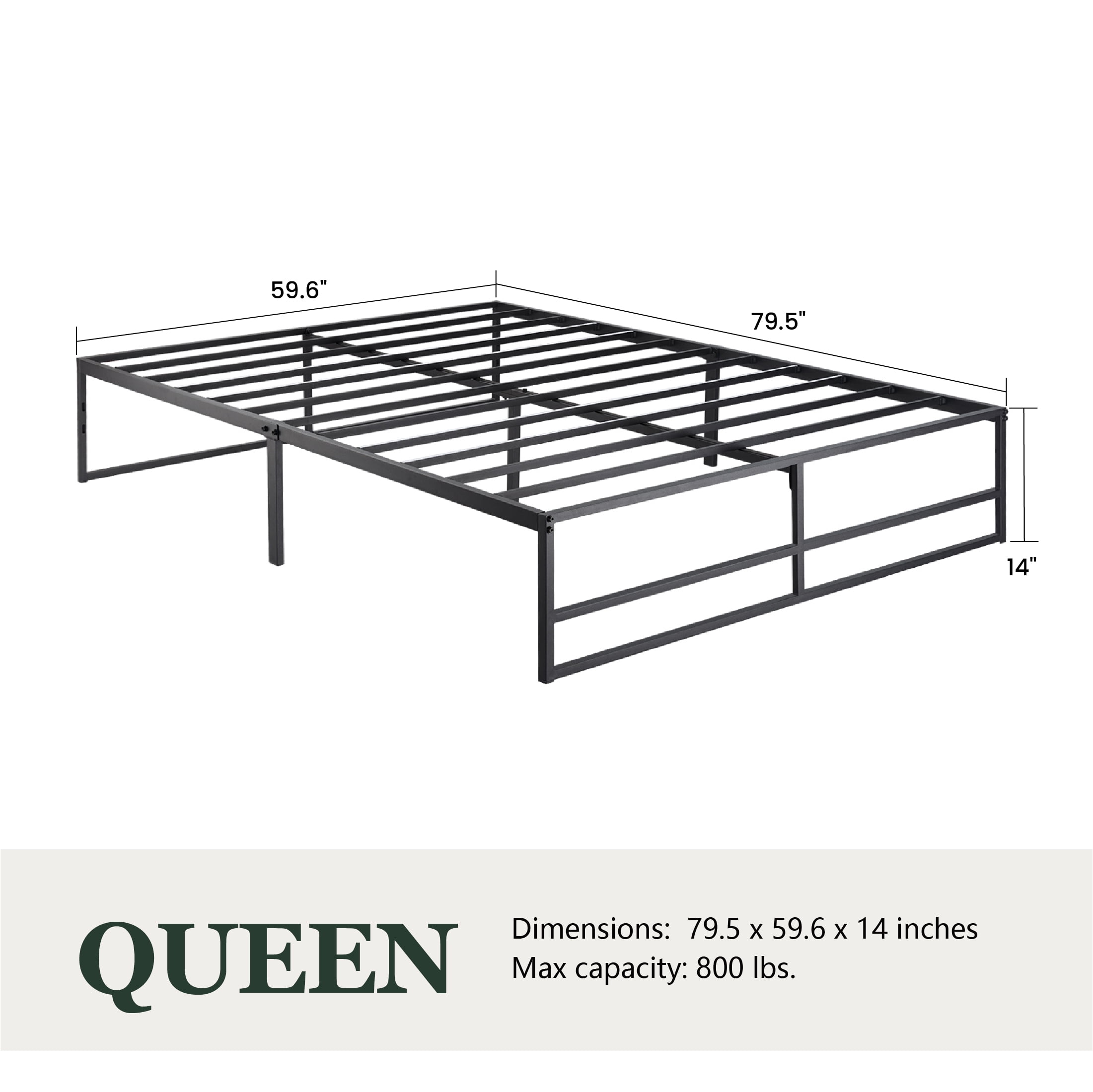 Amolife Queen Size 14'' Metal Platform Bed Frame with Large Under Bed Storage Space, Black