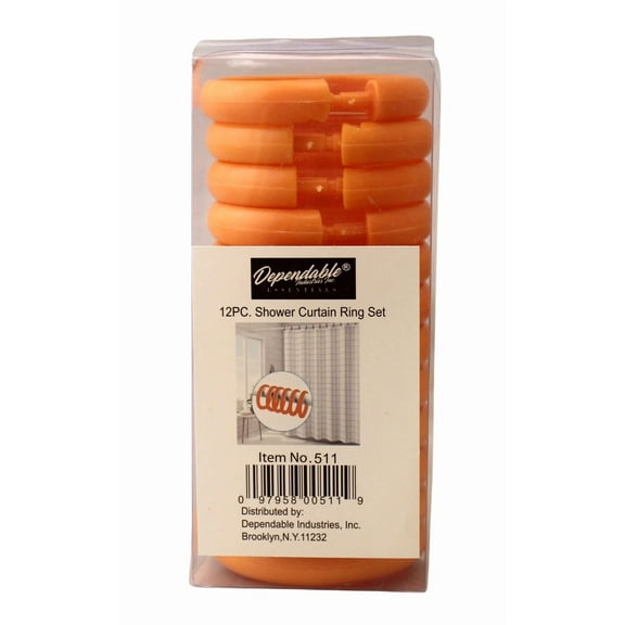 12 Piece Shower Curtain Ring Set Orange