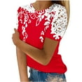 thumbnail image 1 of Camisas de Manga Corta para las Mujeres Impresión Cuello Redondo Suéter Encaje Camisa, Blusa de Verano Casual para las Mujeres, 1 of 4