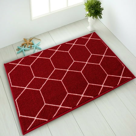 

Kitchen & Bathroom Mat Hexagon Geometric Design Slip Resistant Backing Red 19.5 X32