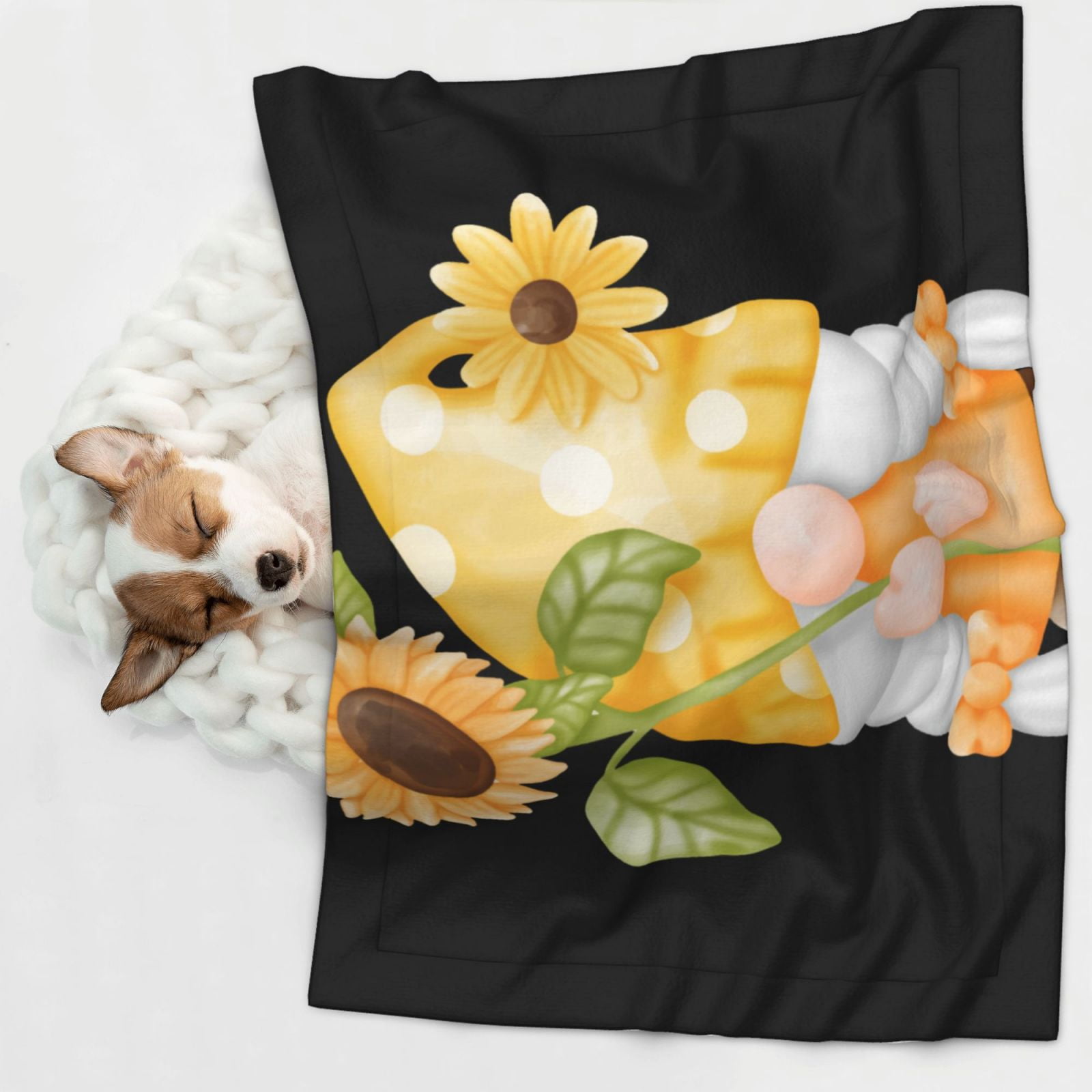 Naloa Sunflower Gnomes 3 Dog Blanket, 3 Sizes Cat Blanket for Indoor Cats Large Medium Small Dog Gifts-Large