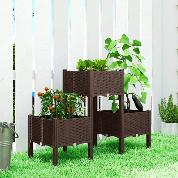 Outsunny Plastic Raised Garden Bed with Legs, Self Watering Elevated Planter Boxes with Drainage Holes and Plugs, Easy Assembly Outdoor Planter Box