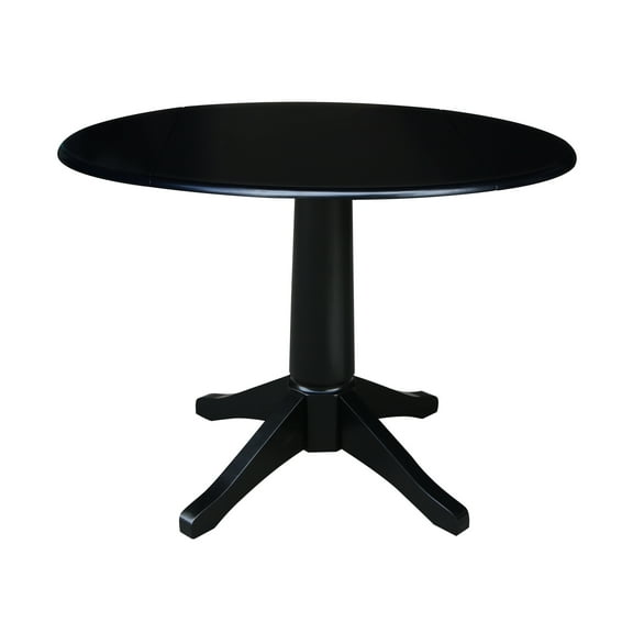 42" Round Solid Wood Black Dual Drop Leaf Pedestal Table by International Concepts