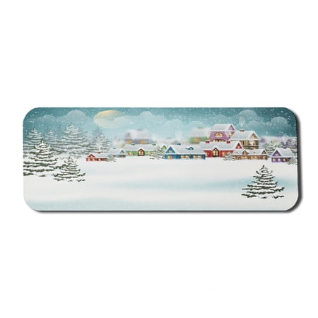 Christmas Computer Mouse Pad  Village Under Snow Winter Holiday Season Pine Forest  Rectangle Non-Slip Rubber Mousepad Large  31  x 12  Gaming Size  Cadet Blue Multicolor  by Ambesonne