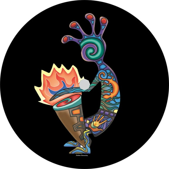 Tire Cover Central Kokopelli Drum Black Vinyl 255/70r18 Center Camera