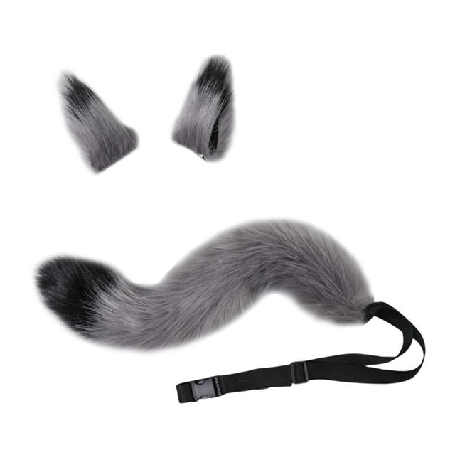 Qarigey Conjunto de cosplay de cola para gato y lobo elaborado de forma segura con un rendimiento de felpa inodoro y que no destiñe Disfraces de disfraces Gris