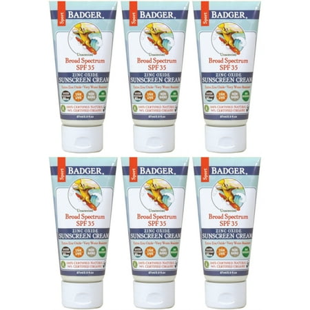 6 Pack Badger Broad Spectrum SPF 35 Sport Sunscreen Cream - 2.9