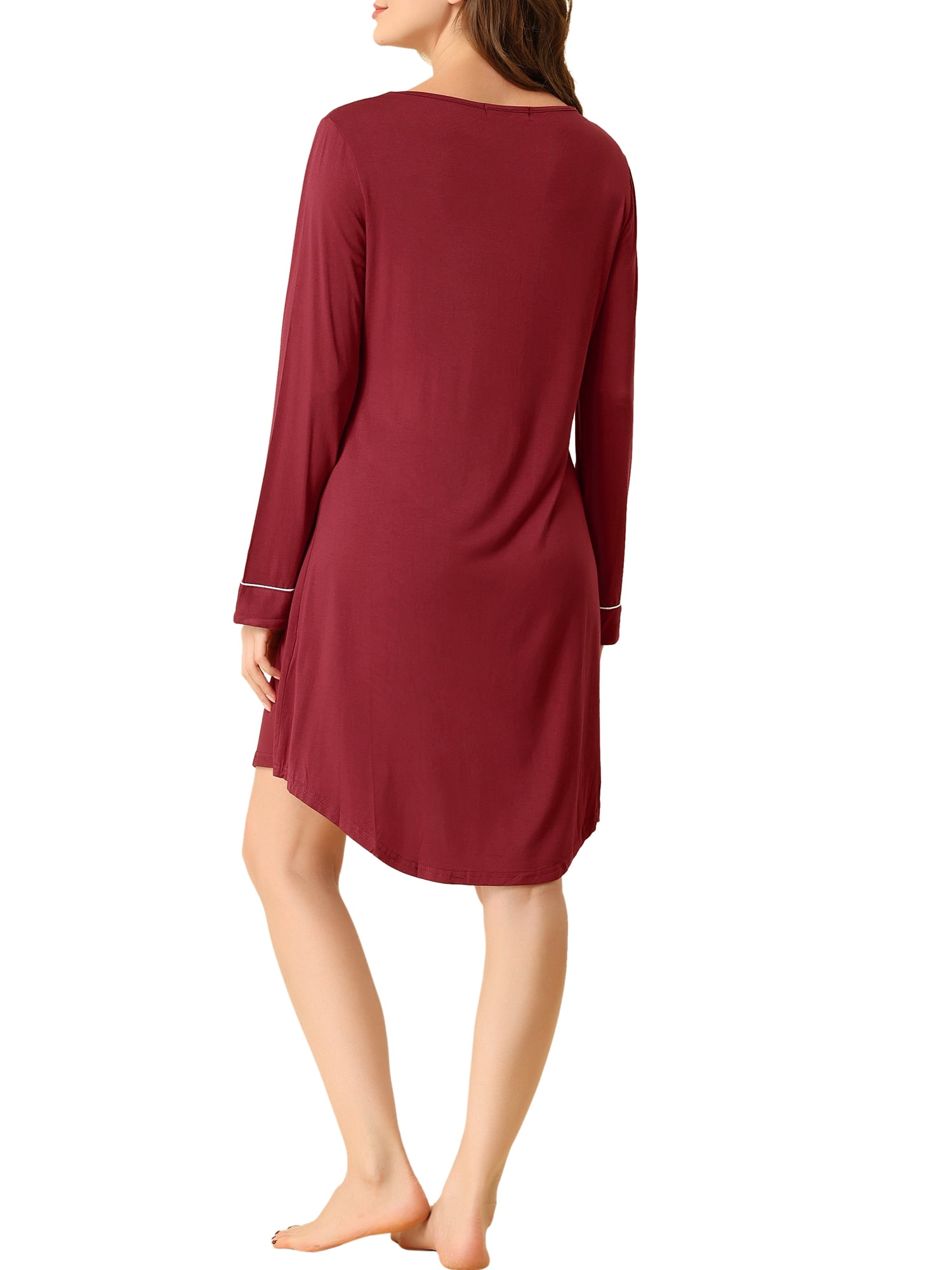 Unique Bargains Women's Lounge Dress Pajama Round Neck Soft Sleepwear Nightgown